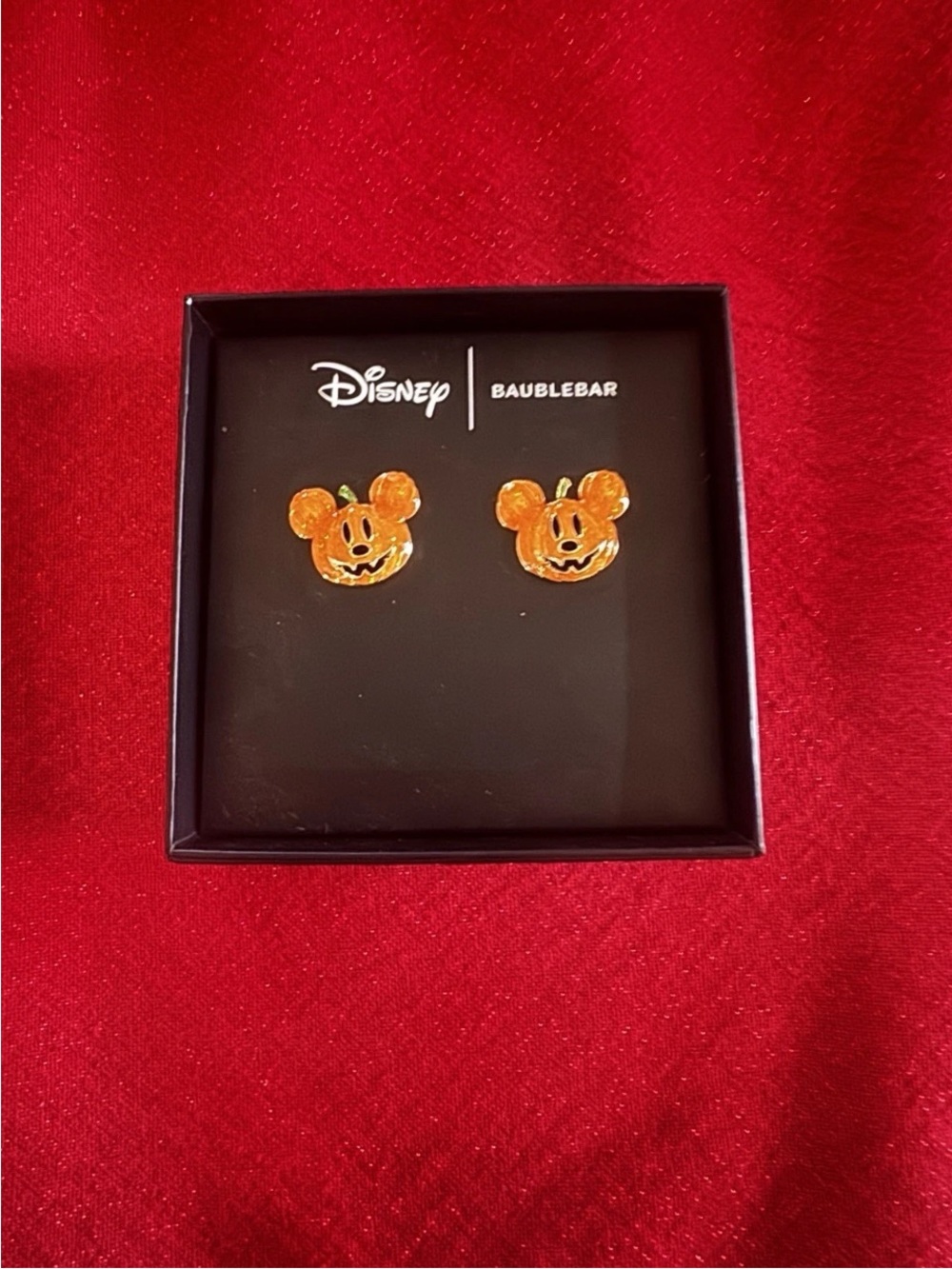 New Baublebar Halloween Mickey Mouse Head Ears Pumpkin Head Earrings Sparkle